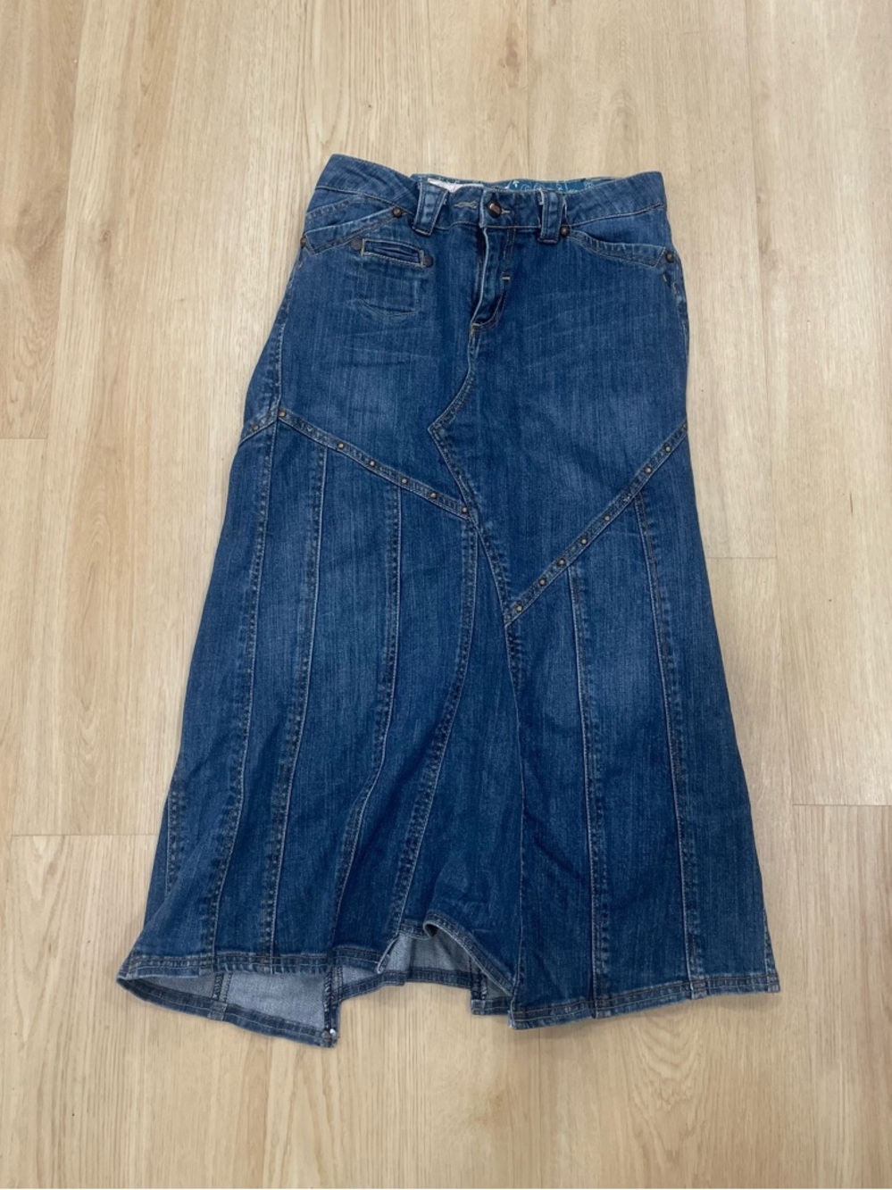 Vintage Y2K Candie's denim maxi skirt with grommet detail. Size: 11